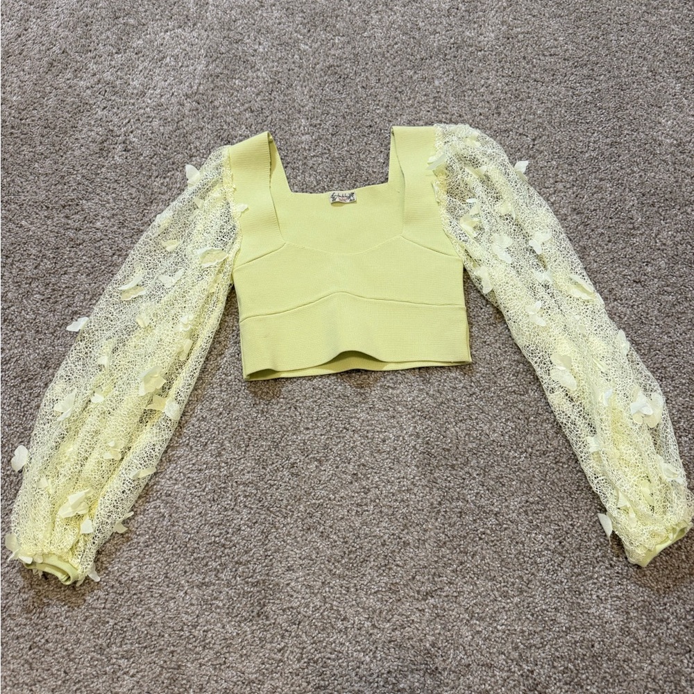 Free People Flutter By Longsleeve Mesh Crop Top XS - Picture 5 of 5